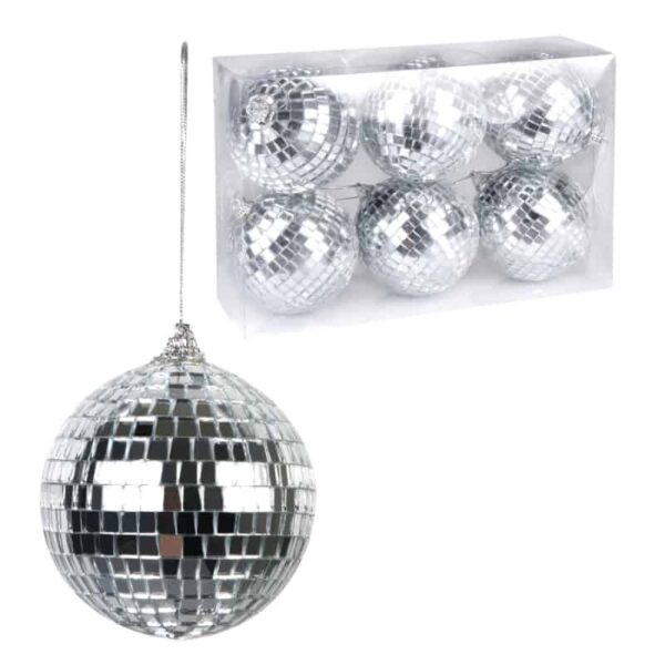 Set 6 Discoballen zilver (8 cm)