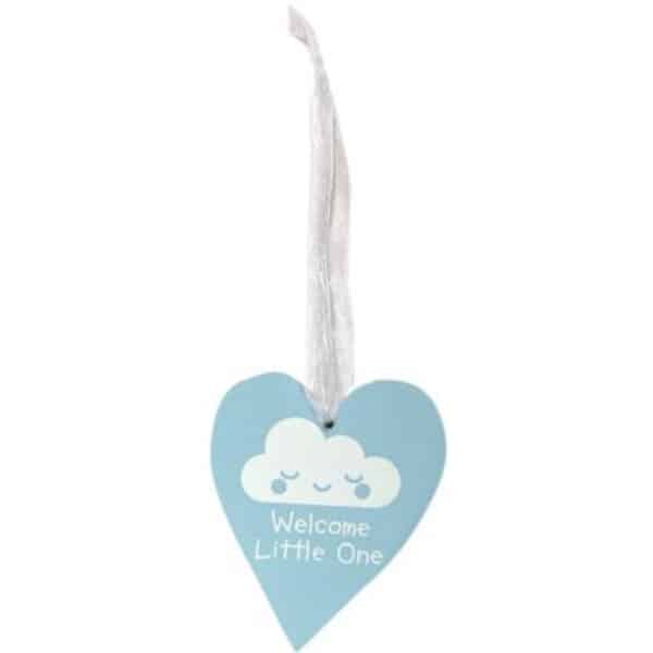Houten hart "Welcome Little One" Blauw
