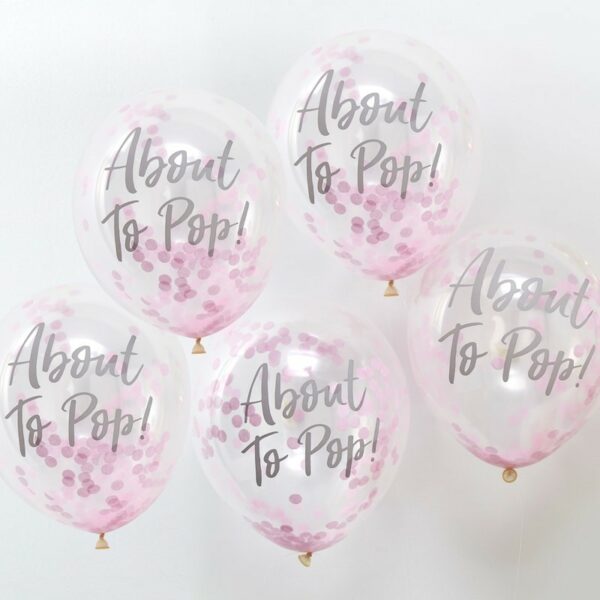Oh Baby! - Ballonnen About To Pop gevuld met roze confetti (5 stuks)