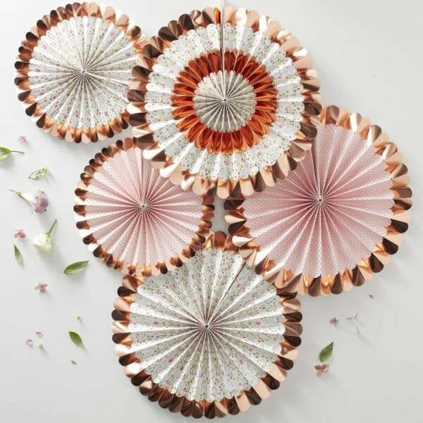 Floral fan decoratie Rose gold (5stuks)