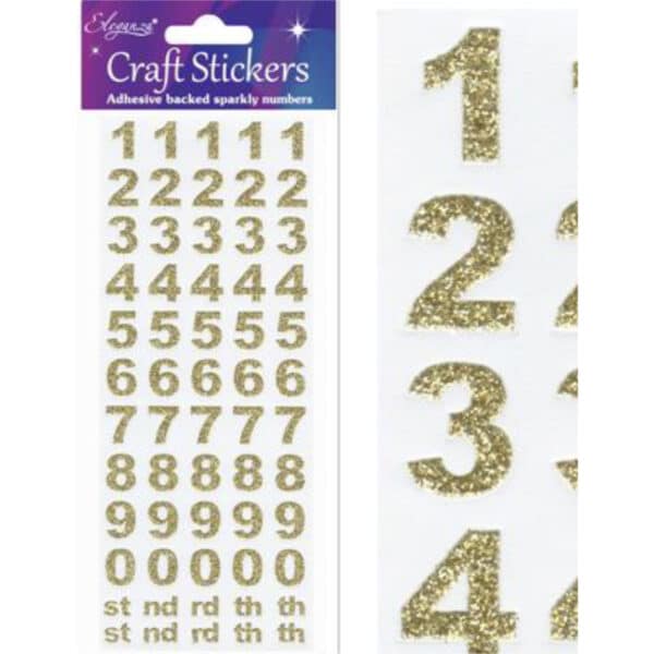 Stickers 0 tm 9 goud recht cijfer (per vel)