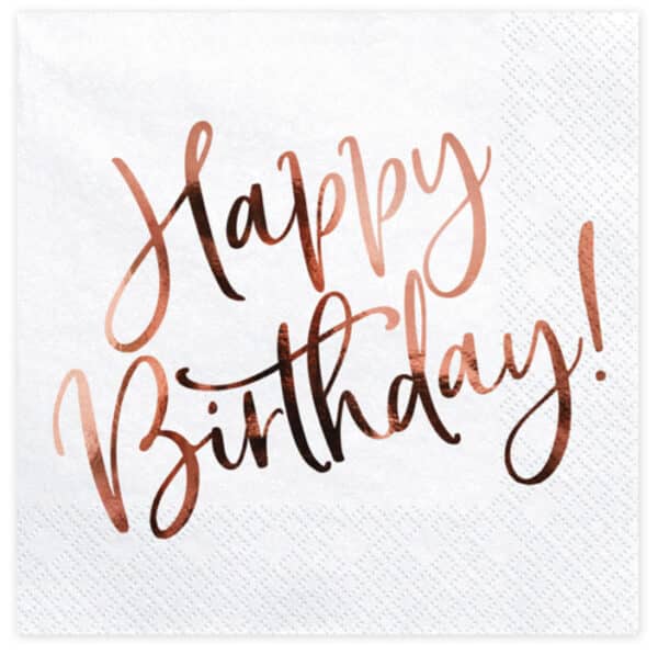 Servetten Happy birthday wit - rose gold (20 stuks)
