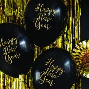 Ballonnen Happy New Year classic 50 stuks black/gold