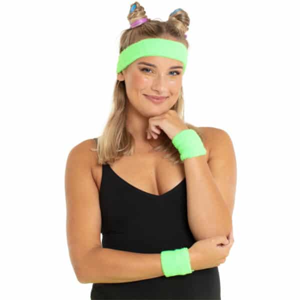 Zweetbandjes Neon Groen (per set)