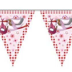 Roze ooievaar geboorte vlaggenlijn (10 meter) Roze ooievaar geboorte vlaggenlijn (10 meter)