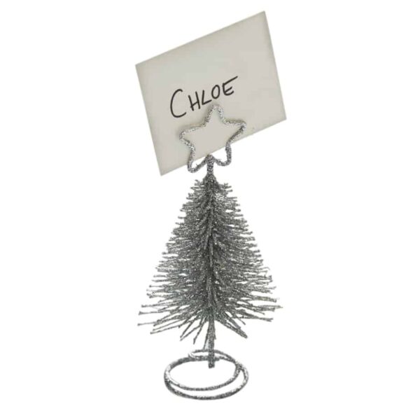 Metallic Star - Plaatskaart kerstbomen zilver 4 stuks