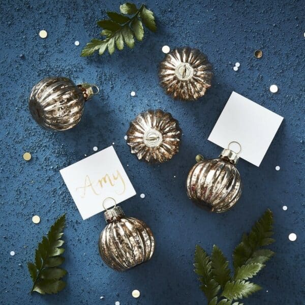 Gold Christmas - Plaatskaart houder gouden kerstbal (6 stuks)