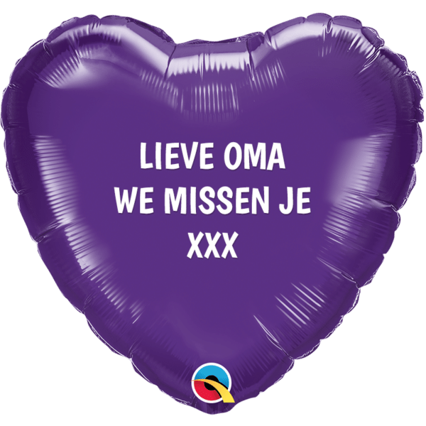 Folieballon -  Hart Paars "Lieve Oma We missen je"