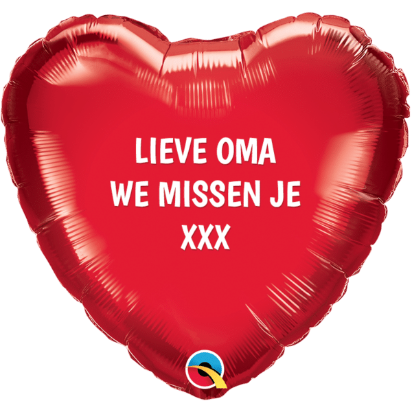 Folieballon -  Hart Rood "Lieve Oma We missen je"
