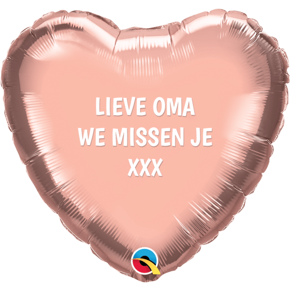 Folieballon -  Hart Rose Gold "Lieve Oma We missen je"