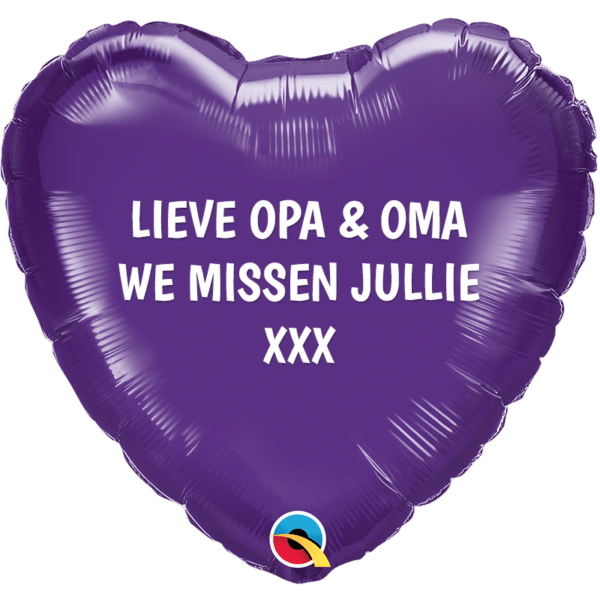 Folieballon -  Hart Paars "Opa en Oma We missen jullie"