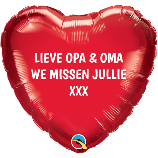 Folieballon -  Hart Rood "Opa en Oma We missen jullie"