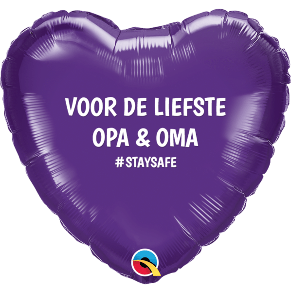 Folieballon -  Hart Paars "Voor de liefste Opa en Oma"