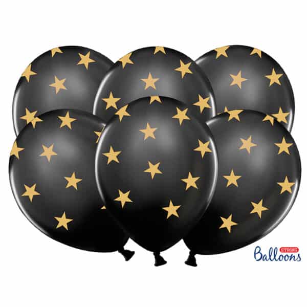 Ballonnen Zwart Met Gouden Ster (10 stuks)