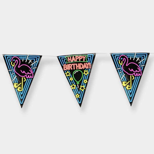 Neon Party Vlaggen - Happy Birthday (10 m)