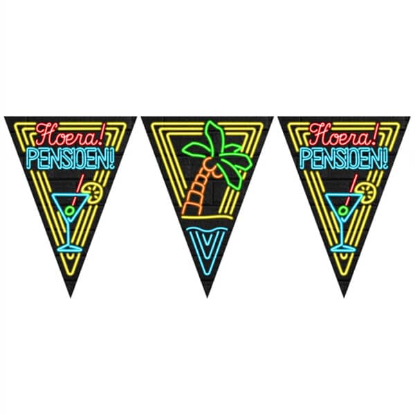 Neon Party Vlaggen - Hoera Pensioen (10 m)