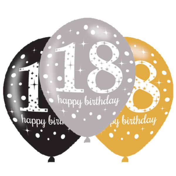 Sparkling Celebrations - Ballon 18 Goud, Zilver, Zwart (6 stuks)