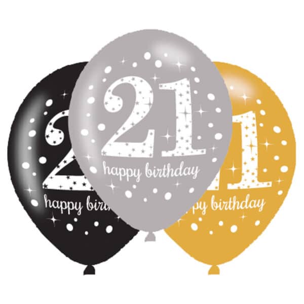 Sparkling Celebrations - Ballon 21 Goud, Zilver, Zwart (6 stuks)