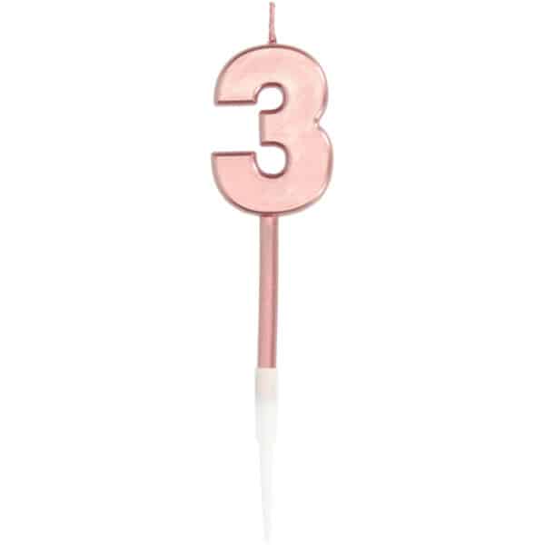 Verjaardagskaars 3 Roségoud Metallic