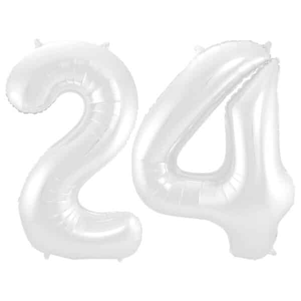 Folieballon Cijfer 24 Wit Metallic Mat - 86 cm