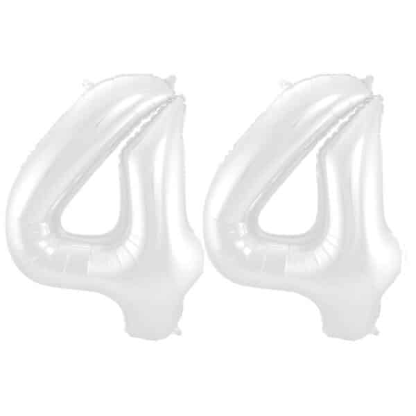 Folieballon Cijfer 44 Wit Metallic Mat - 86 cm
