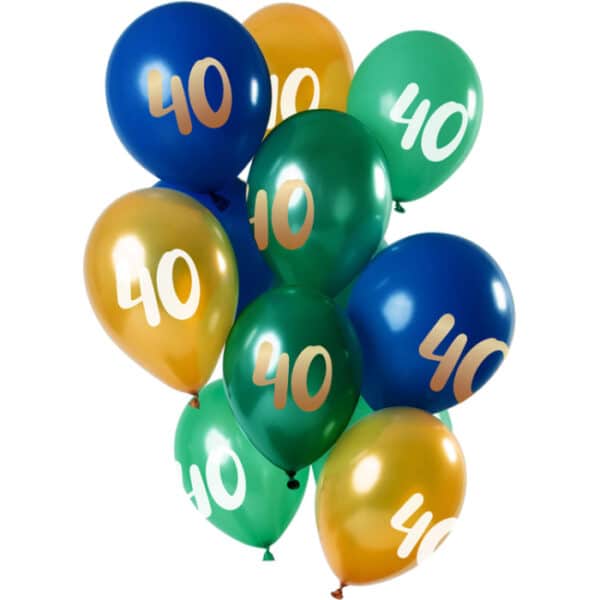 Ballonnen 40 Jaar Blauw-Groen-Goud 30 cm - 12 stuks