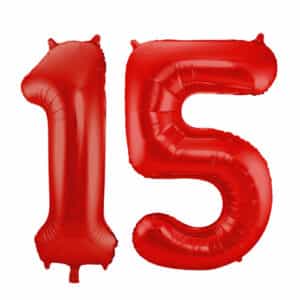 Folieballon Cijfer 15 Rood - 86 cm