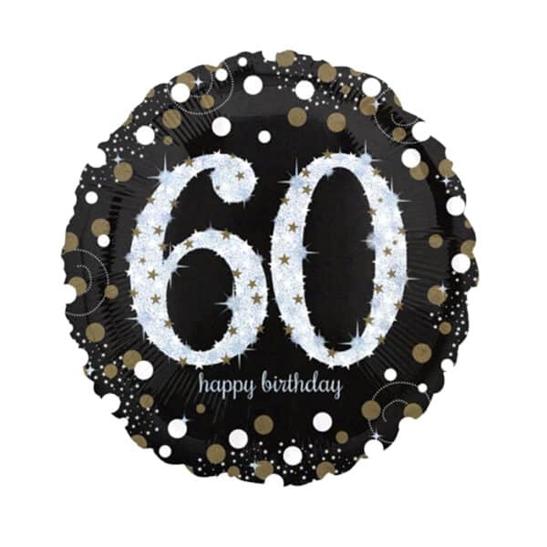 Folieballon Sparkling XL 60 jaar Zwart Met Goud 71 cm