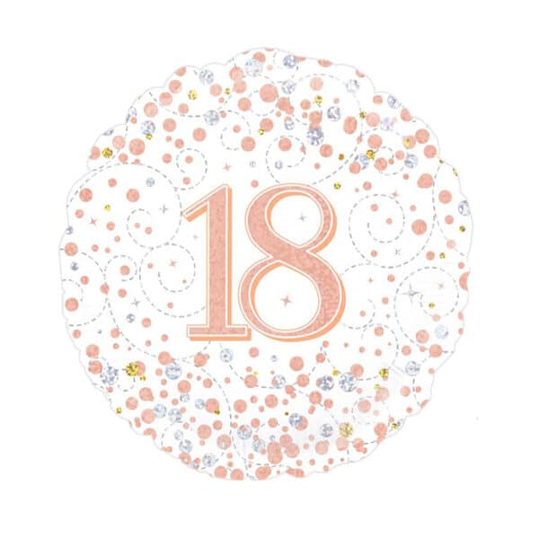 Folieballon 18 Jaar Sparkling Wit Rose Gold Holografisch 45 cm