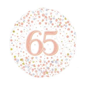 Folieballon 65 Jaar Sparkling Wit Rose Gold Holografisch 45 cm