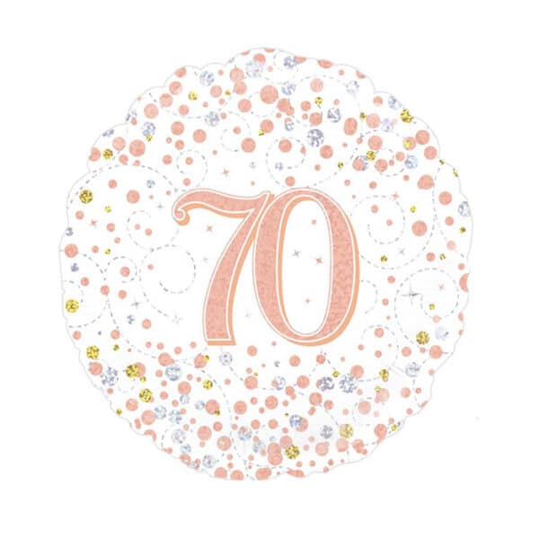 Folieballon 70 Jaar Sparkling Wit Rose Gold Holografisch 45 cm