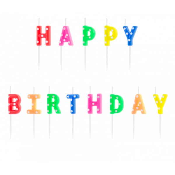 Verjaardagskaarsen Happy Birthday (stippen)