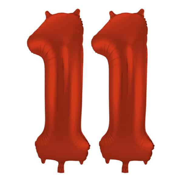 Folieballon Cijfer 11 Rood Metallic Mat - 86 cm