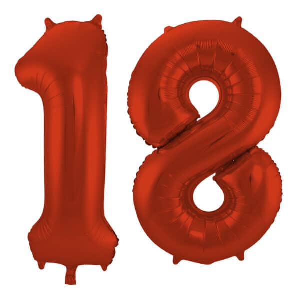 Folieballon Cijfer 18 Rood Metallic Mat - 86 cm
