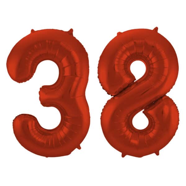 Folieballon Cijfer 38 Rood Metallic Mat - 86 cm
