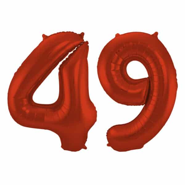 Folieballon Cijfer 49 Rood Metallic Mat - 86 cm