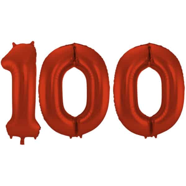 Folieballon Cijfer 100 Rood Metallic Mat - 86 cm