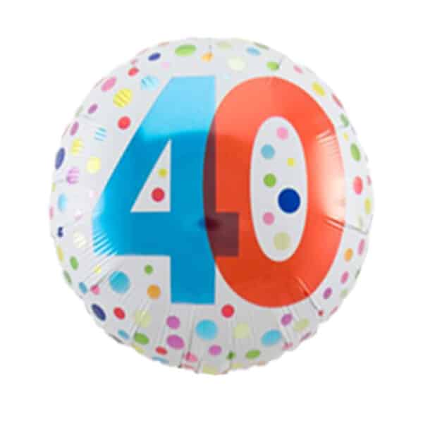 Folieballon 40 Jaar Wit/Stippen Meerkleurig 45 cm