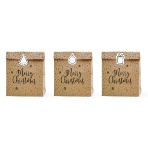 Gift bags Merry Christmas, kraft (3 stuks)