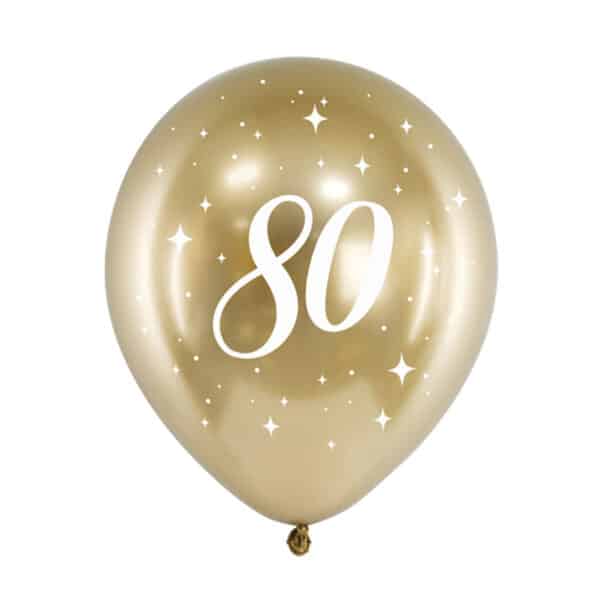 Glossy ballonnen gold 80 jaar (6 stuks)