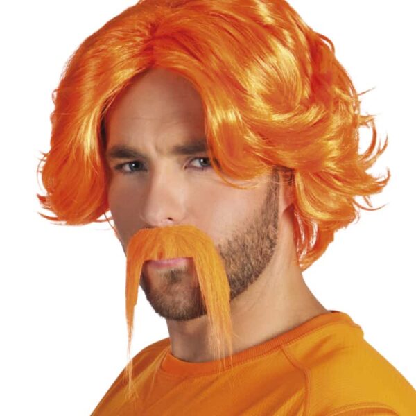 Pruik oranje met snor
