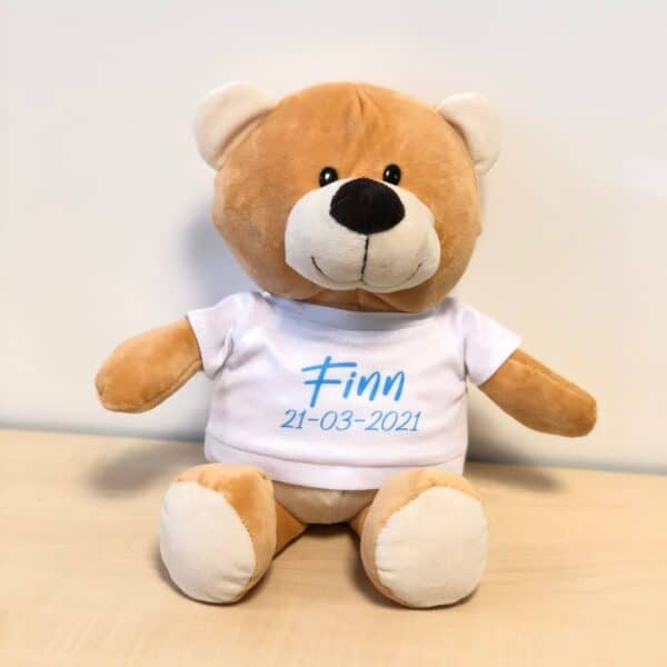 Teddybeer bedrukt voor geboorte met ballonnen