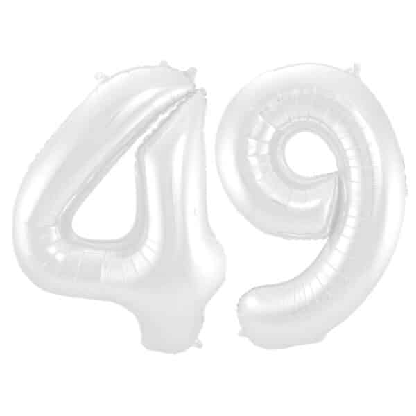 Folieballon Cijfer 49 Wit Metallic Mat - 86 cm