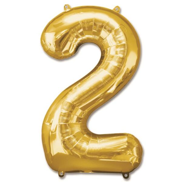 Folieballon Cijfer 2 Goud - 92 cm