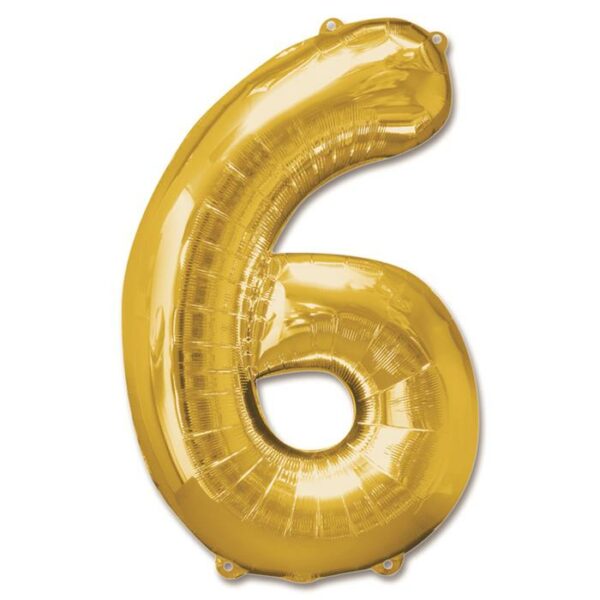 Folieballon Cijfer 6 Goud - 92 cm