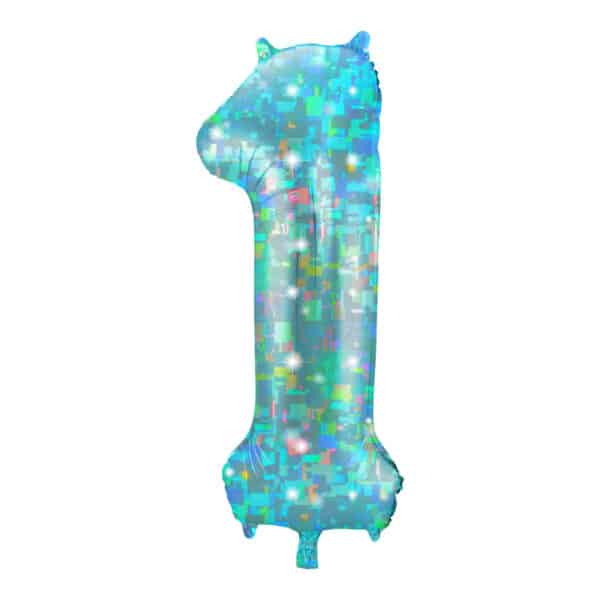 Folieballon Cijfer 1 Galactic Aqua - 86 cm