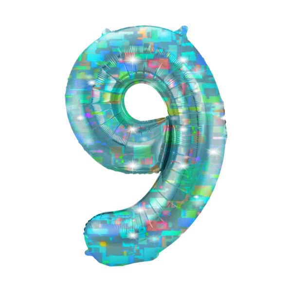 Folieballon Cijfer 9 Galactic Aqua - 86 cm