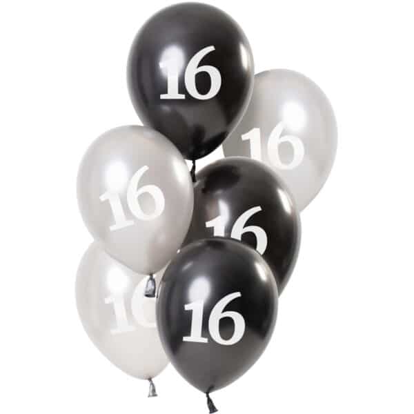 Ballonnen Glossy Black 16 Jaar (6 stuks)