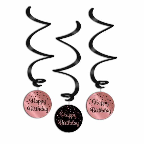 Swirls Rose Gold / Zwart Happy Birthday