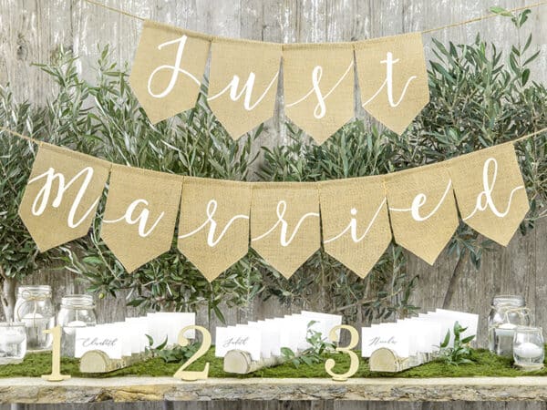 Jute Banner Just married, 23 x 185 cm
